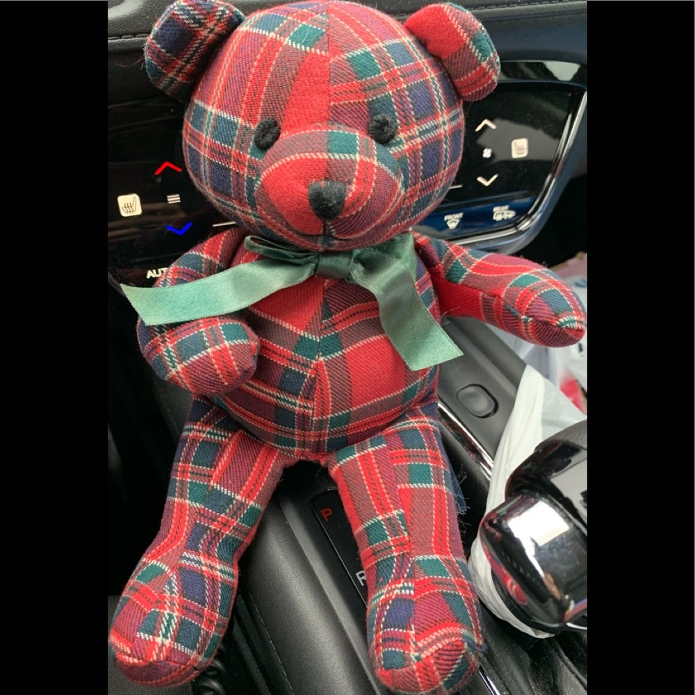 Baby Gap Red, Green & Blue Plaid Plush Cloth Teddy Bear Rattle Baby Toy 7"